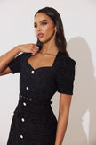 HARRIET TWEED BELTED MIDI DRESS - BLACK SPARKLE