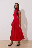 PRISM PLEAT FULL SKIRT MIDI DRESS - RED