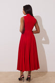 PRISM PLEAT FULL SKIRT MIDI DRESS - RED