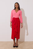 CARMEN COLOURBLOCK FRILL MIDI DRESS - RED PINK