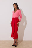 CARMEN COLOURBLOCK FRILL MIDI DRESS - RED PINK