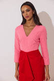 CARMEN COLOURBLOCK FRILL MIDI DRESS - RED PINK