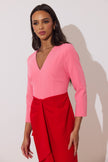 CARMEN COLOURBLOCK FRILL MIDI DRESS - RED PINK