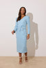 CATALINA COWL BACK PEARL BUTTON DRESS - PALE BLUE