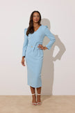 CATALINA COWL BACK PEARL BUTTON DRESS - PALE BLUE