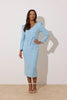 CATALINA COWL BACK PEARL BUTTON DRESS - PALE BLUE