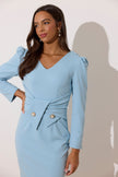 CATALINA COWL BACK PEARL BUTTON DRESS - PALE BLUE
