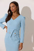 CATALINA COWL BACK PEARL BUTTON DRESS - PALE BLUE