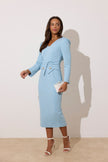 CATALINA COWL BACK PEARL BUTTON DRESS - PALE BLUE