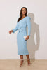 CATALINA COWL BACK PEARL BUTTON DRESS - PALE BLUE
