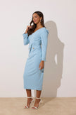 CATALINA COWL BACK PEARL BUTTON DRESS - PALE BLUE