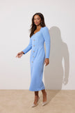 VIOLA KNITTED PEARL BUTTON MIDI - CORNFLOWER BLUE