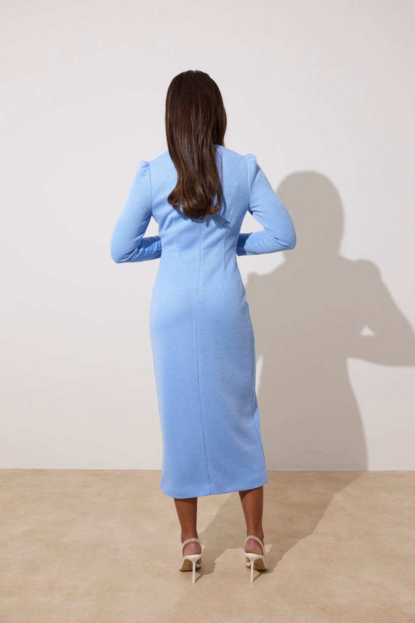 VIOLA KNITTED PEARL BUTTON MIDI - CORNFLOWER BLUE