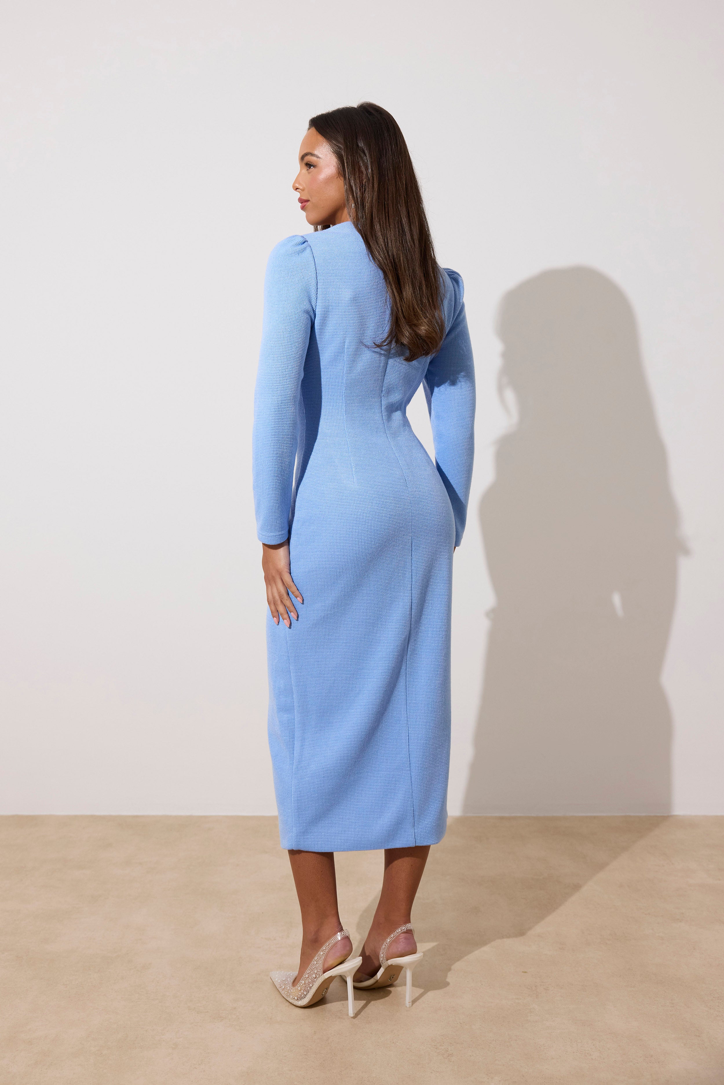 VIOLA KNITTED PEARL BUTTON MIDI - CORNFLOWER BLUE