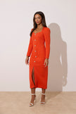 VIOLA KNITTED PEARL BUTTON MIDI - ORANGE
