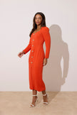 VIOLA KNITTED PEARL BUTTON MIDI - ORANGE