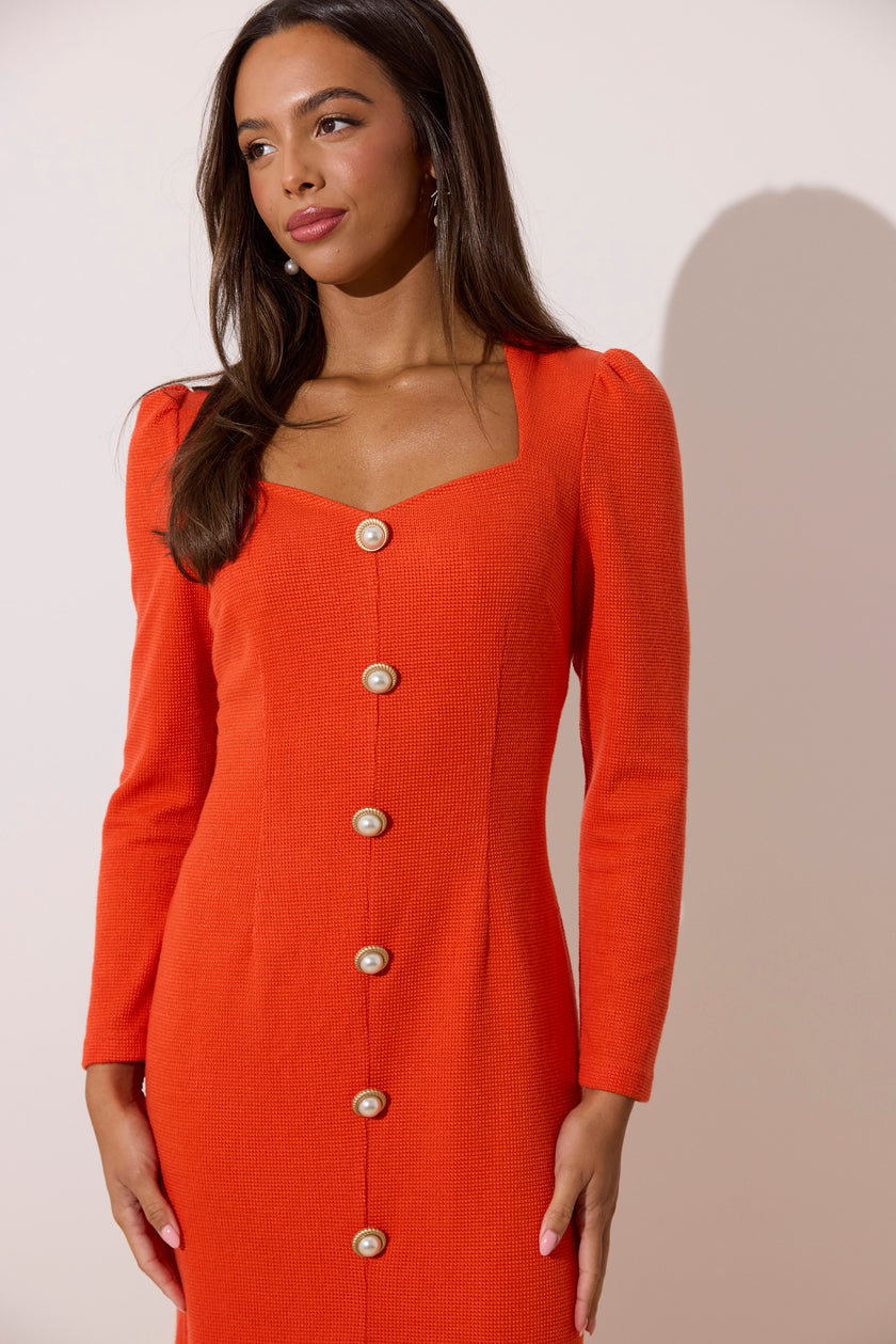 VIOLA KNITTED PEARL BUTTON MIDI - ORANGE