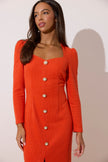 VIOLA KNITTED PEARL BUTTON MIDI - ORANGE