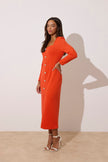 VIOLA KNITTED PEARL BUTTON MIDI - ORANGE