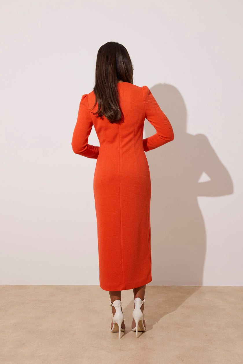 VIOLA KNITTED PEARL BUTTON MIDI - ORANGE