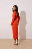 VIOLA KNITTED PEARL BUTTON MIDI - ORANGE
