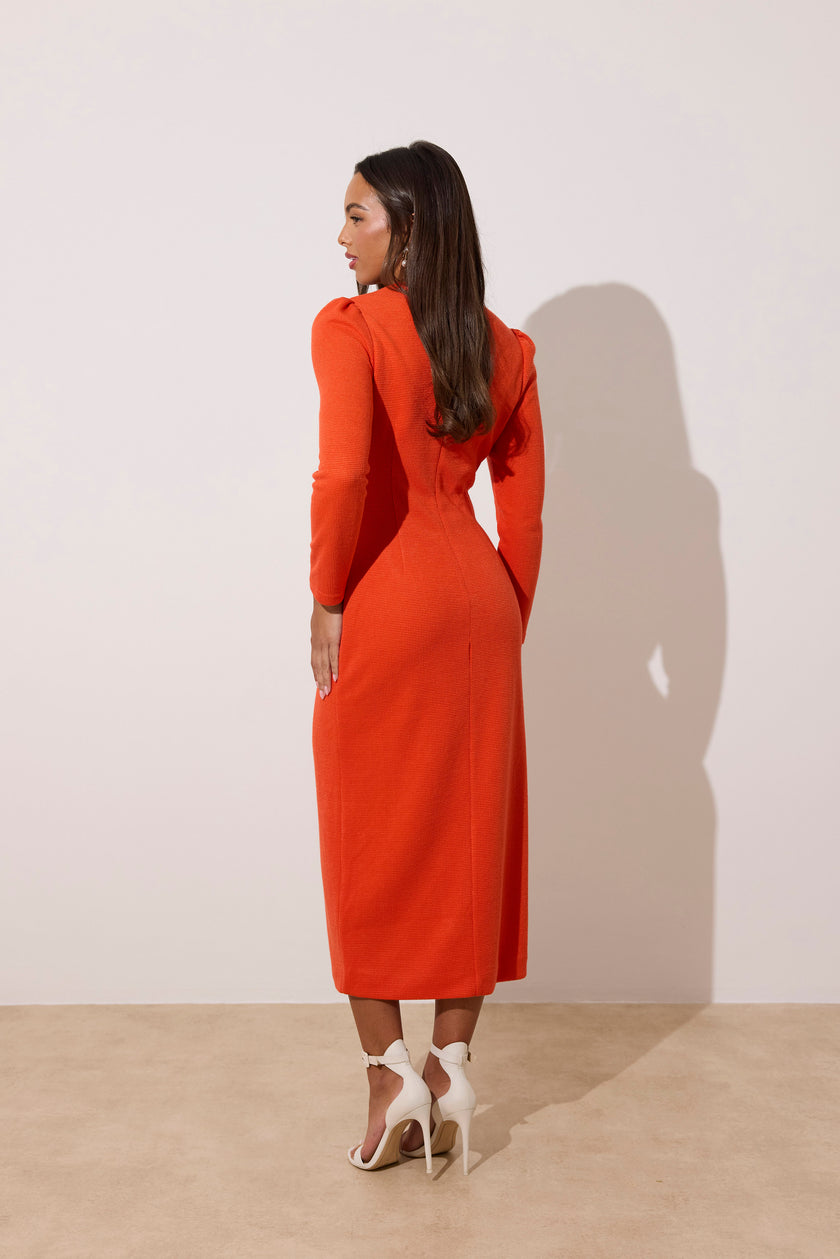 VIOLA KNITTED PEARL BUTTON MIDI - ORANGE