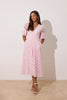 **PRE ORDER** CALLIE LACE PUFF SLEEVE MIDI DRESS WTH BOW BACK - PALE PINK