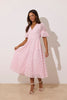 **PRE ORDER** CALLIE LACE PUFF SLEEVE MIDI DRESS WTH BOW BACK - PALE PINK