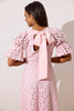 **PRE ORDER** CALLIE LACE PUFF SLEEVE MIDI DRESS WTH BOW BACK - PALE PINK