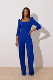 **PRE ORDER** ADELINE SCALLOP EDGE WIDE LEG JUMPSUIT - COBALT BLUE