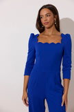 **PRE ORDER** ADELINE SCALLOP EDGE WIDE LEG JUMPSUIT - COBALT BLUE