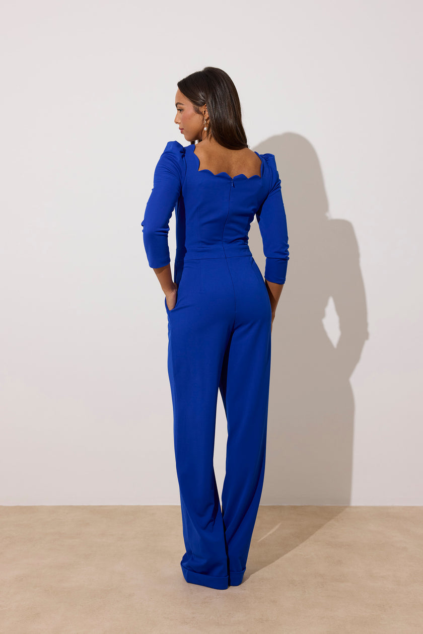 ADELINE SCALLOP EDGE WIDE LEG JUMPSUIT - COBALT BLUE