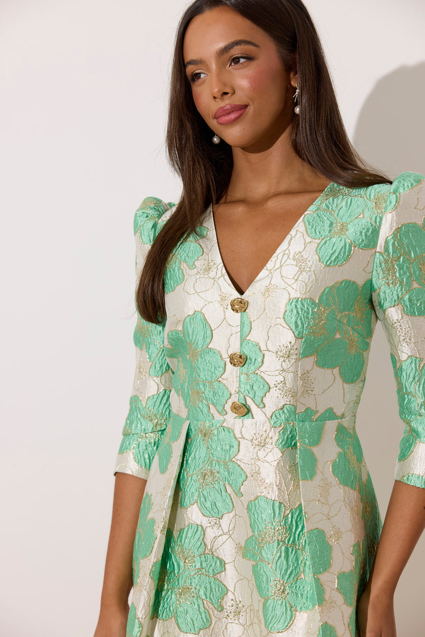 VERONICA METALLIC BELL SKIRT MINI - MINT GREEN