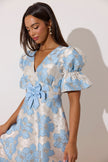 **PRE ORDER** CALLIE METALLIC PUFF SLEEVE MIDI DRESS - PALE BLUE