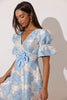 **PRE ORDER** CALLIE METALLIC PUFF SLEEVE MIDI DRESS - PALE BLUE