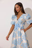 **PRE ORDER** CALLIE METALLIC PUFF SLEEVE MIDI DRESS - PALE BLUE