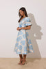**PRE ORDER** CALLIE METALLIC PUFF SLEEVE MIDI DRESS - PALE BLUE
