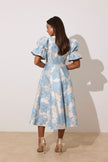 **PRE ORDER** CALLIE METALLIC PUFF SLEEVE MIDI DRESS - PALE BLUE