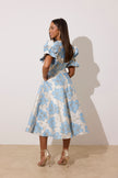 **PRE ORDER** CALLIE METALLIC PUFF SLEEVE MIDI DRESS - PALE BLUE