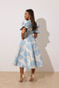 **PRE ORDER** CALLIE METALLIC PUFF SLEEVE MIDI DRESS - PALE BLUE