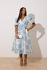 **PRE ORDER** CALLIE METALLIC PUFF SLEEVE MIDI DRESS - PALE BLUE