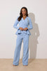 **PRE ORDER** ELIZABETH PEPLUM PEARL TROUSER SUIT - PALE BLUE
