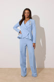 **PRE ORDER** ELIZABETH PEPLUM PEARL TROUSER SUIT - PALE BLUE