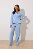 **PRE ORDER** ELIZABETH PEPLUM PEARL TROUSER SUIT - PALE BLUE