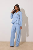 **PRE ORDER** ELIZABETH PEPLUM PEARL TROUSER SUIT - PALE BLUE