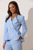 **PRE ORDER** ELIZABETH PEPLUM PEARL TROUSER SUIT - PALE BLUE