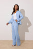 **PRE ORDER** ELIZABETH PEPLUM PEARL TROUSER SUIT - PALE BLUE