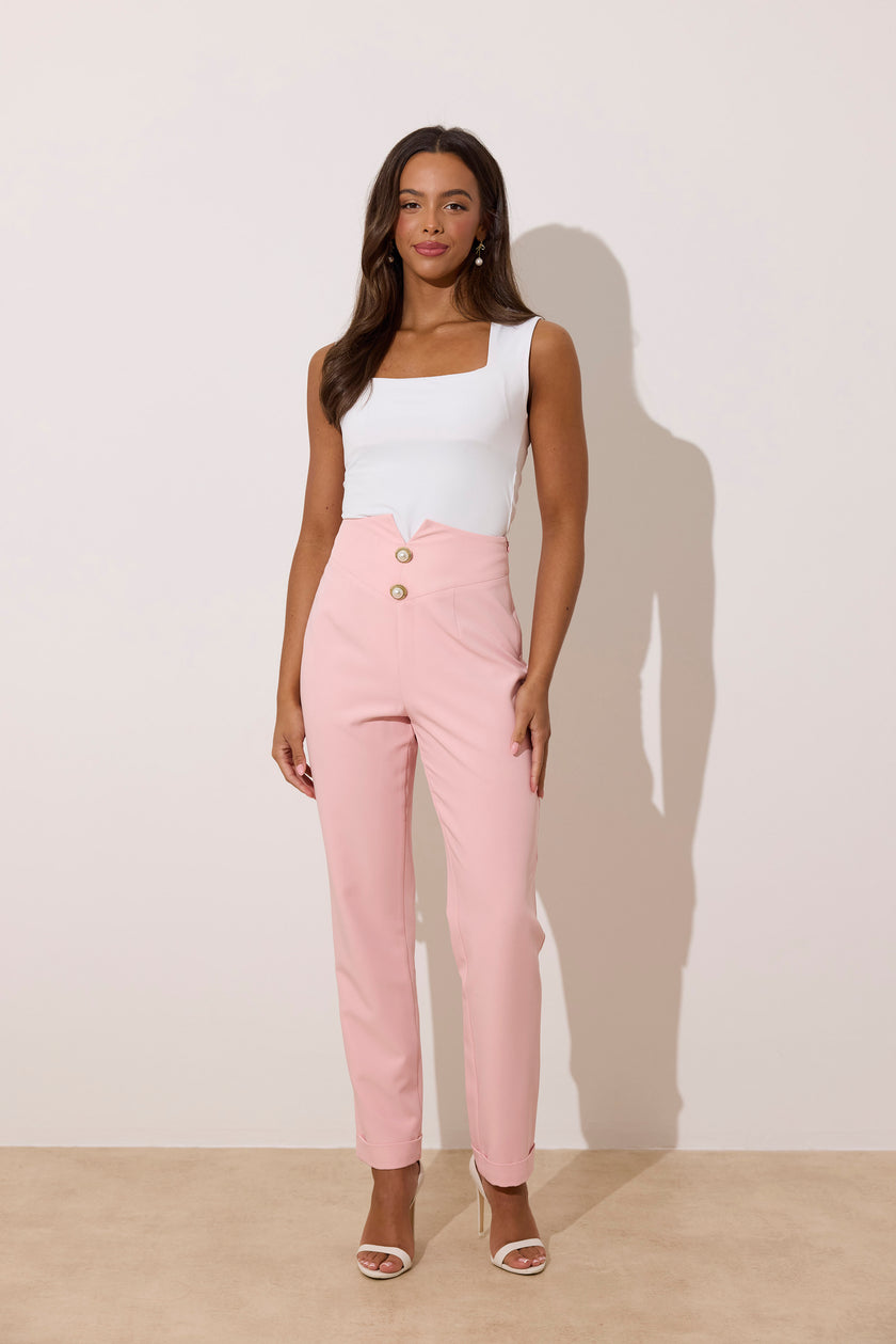 TABITHA PEARL TUXEDO TROUSER SUIT - PALE PINK
