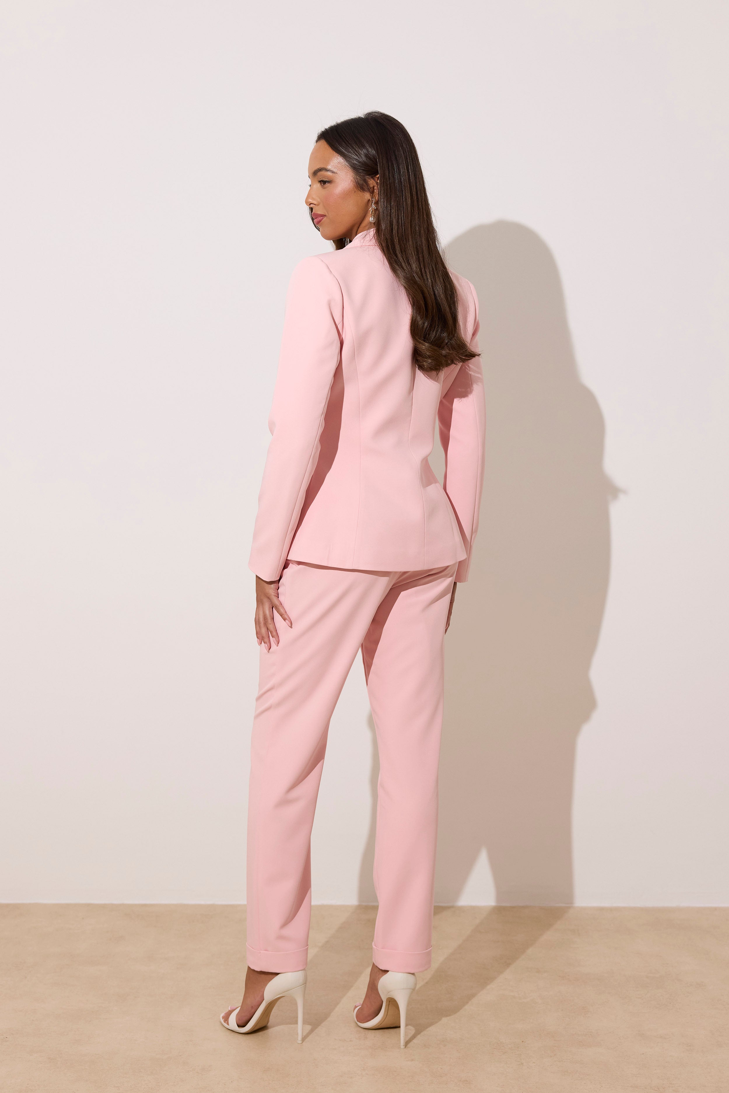 TABITHA PEARL TUXEDO TROUSER SUIT - PALE PINK