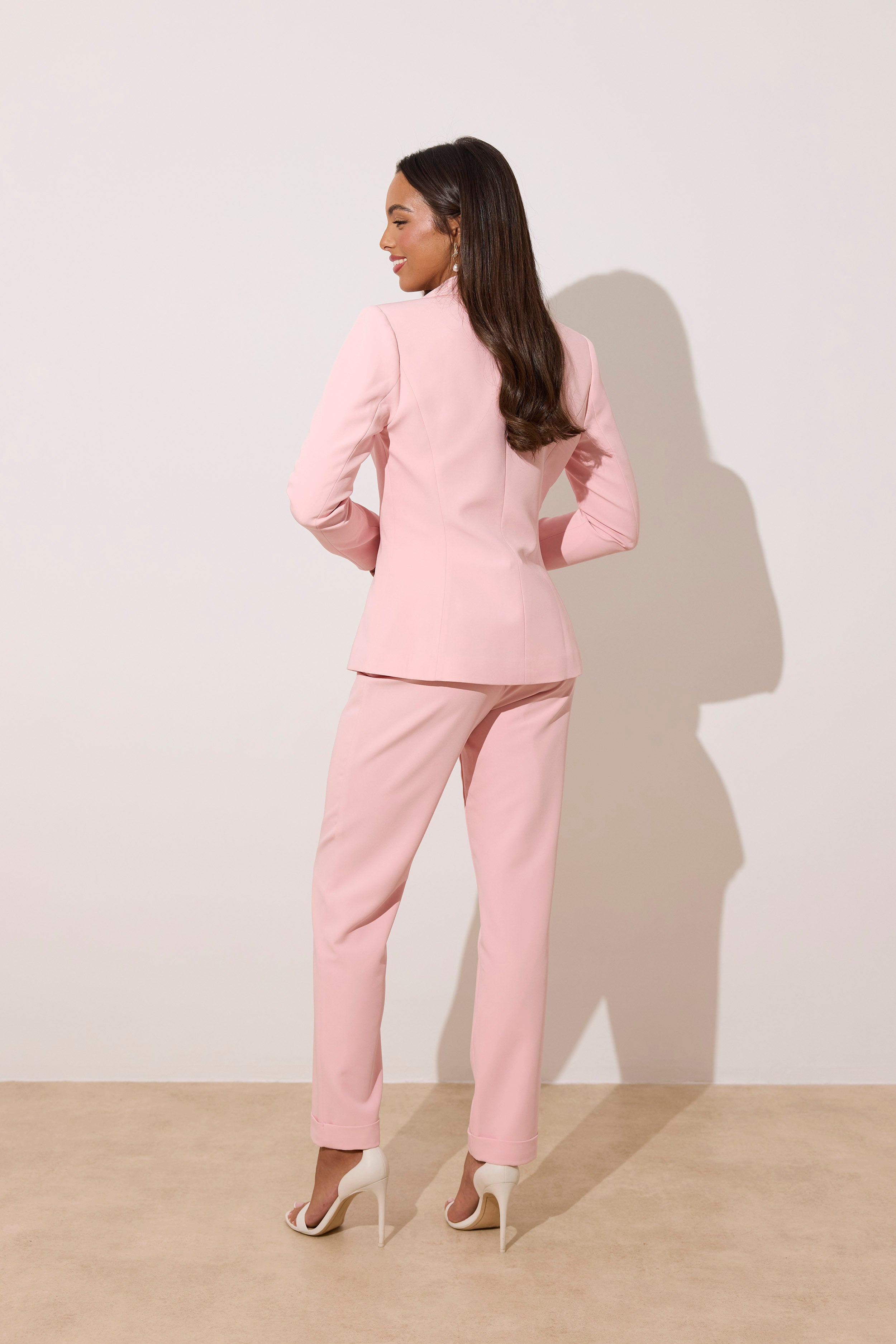 TABITHA PEARL TUXEDO TROUSER SUIT - PALE PINK
